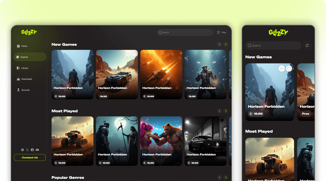 Glizzy new games marketplace showcase
