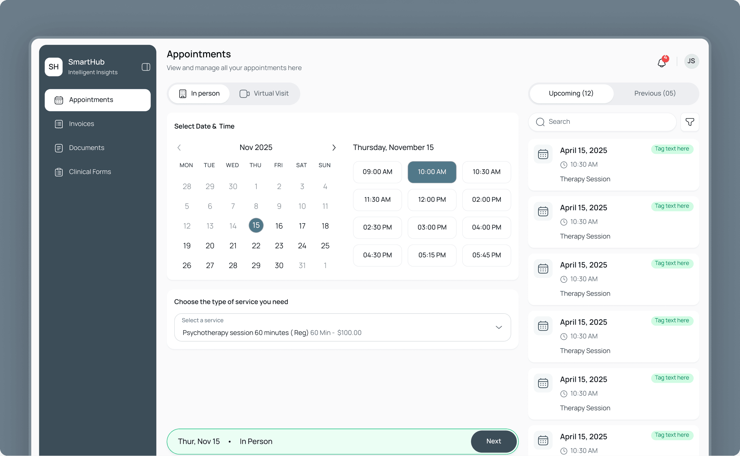 SmartHub healthcare platform interface