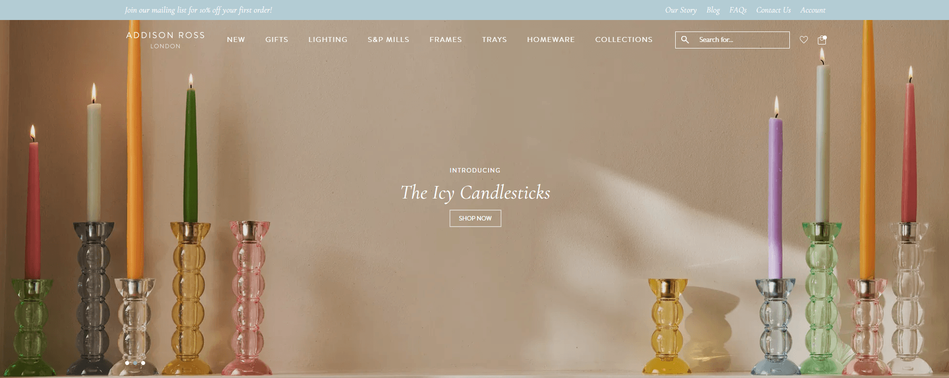 Addison Ross homepage and product showcase